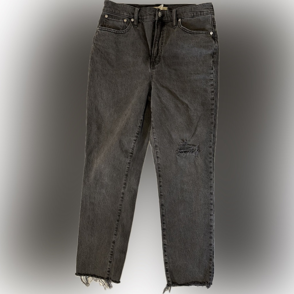 Madewell The Perfect Vintage Jean High Rise Distressed Denim Raw Hem Black 29